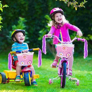 Детская Автомобильная корзина Электрический скутер Подвесная Короткая перекладина для взрослых Велосипедный руль с плетеным цветочным узором Детский велосипед Пластик